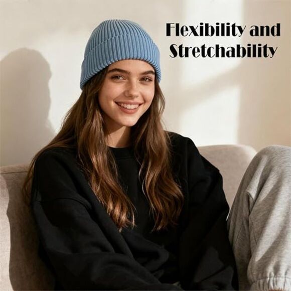 Knitted Cuffed Beanie Cap Unisex Soft Warm Winter Hat Skull Cap for Men Women - Picture 3 of 4